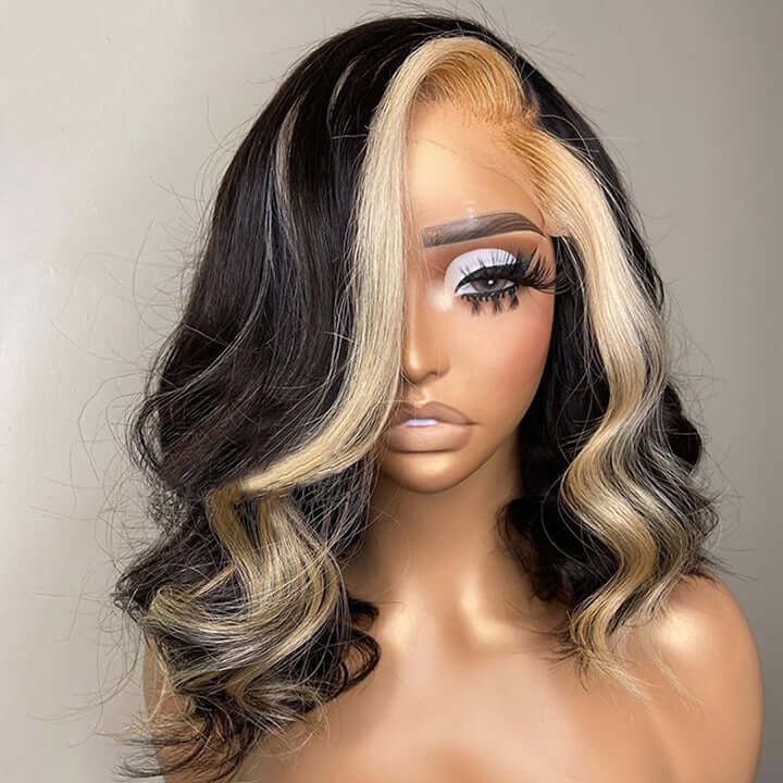Bob 13x4 Blonde Highlight Color Wave Lace Front Human Hair Wigs