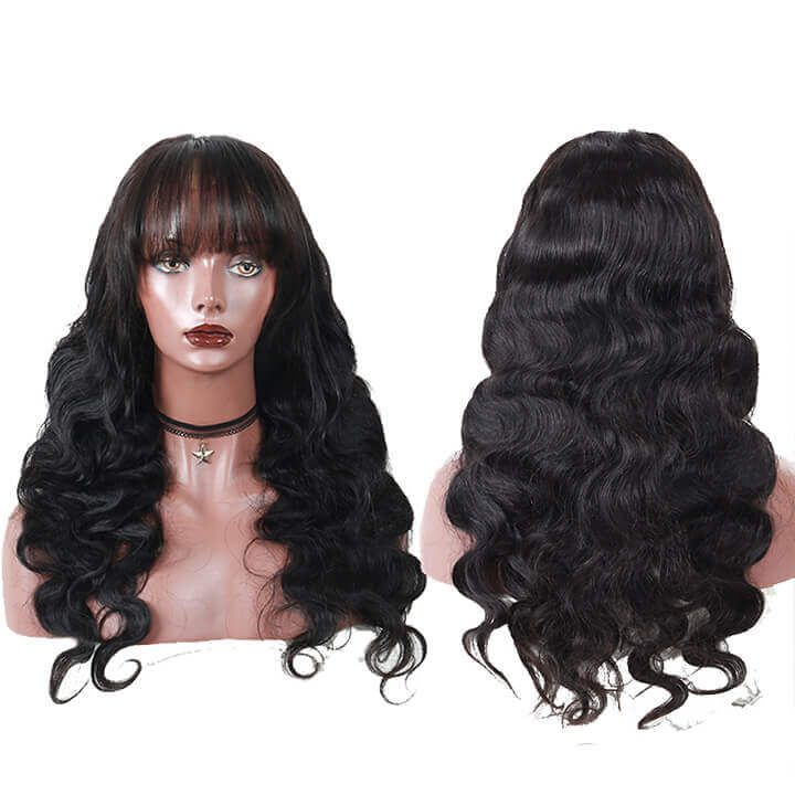 Brazilian 4x4 Body Wave Human Hair Wigs With Bangs