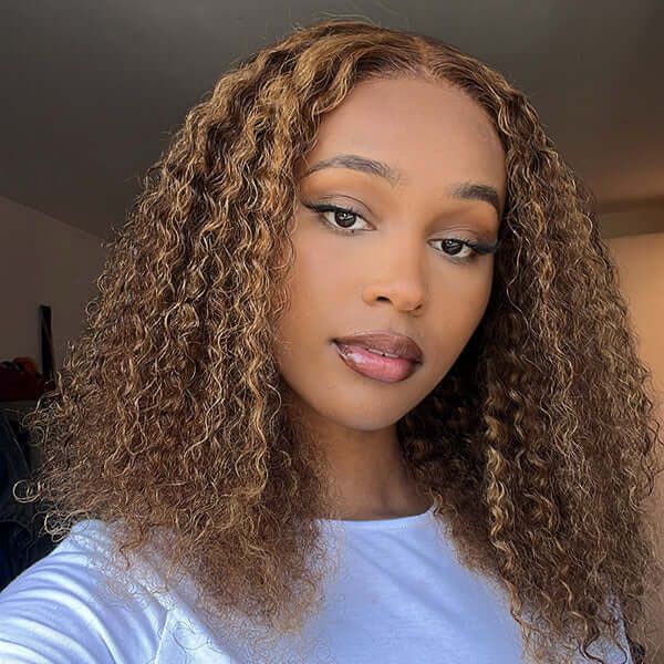 Mix Color Brown Curly Bob Wig 13x4 Frontal Lace Wig Human Hair