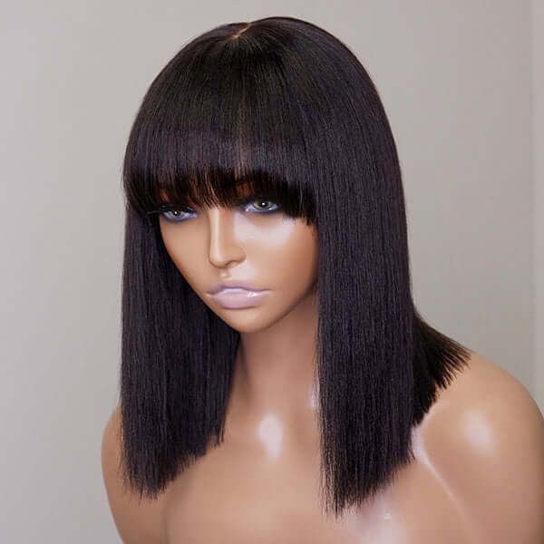 Straight Bob With Bangs Minimalist 13x4 Lace Front Wig 180% Density Human Hair