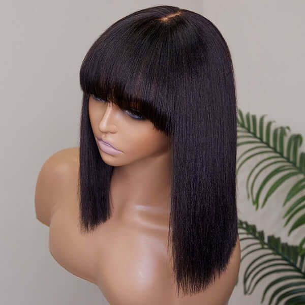Straight Bob With Bangs Minimalist 13x4 Lace Front Wig 180% Density Human Hair