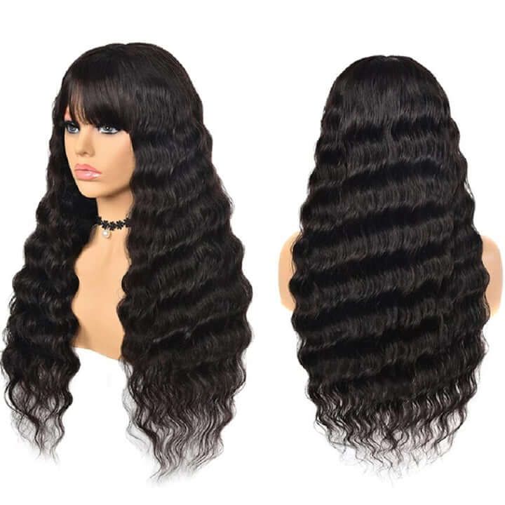 Glueless Loose Deep 13x4 Lace Front Wig With Bangs 180% Density Human Hair Wig