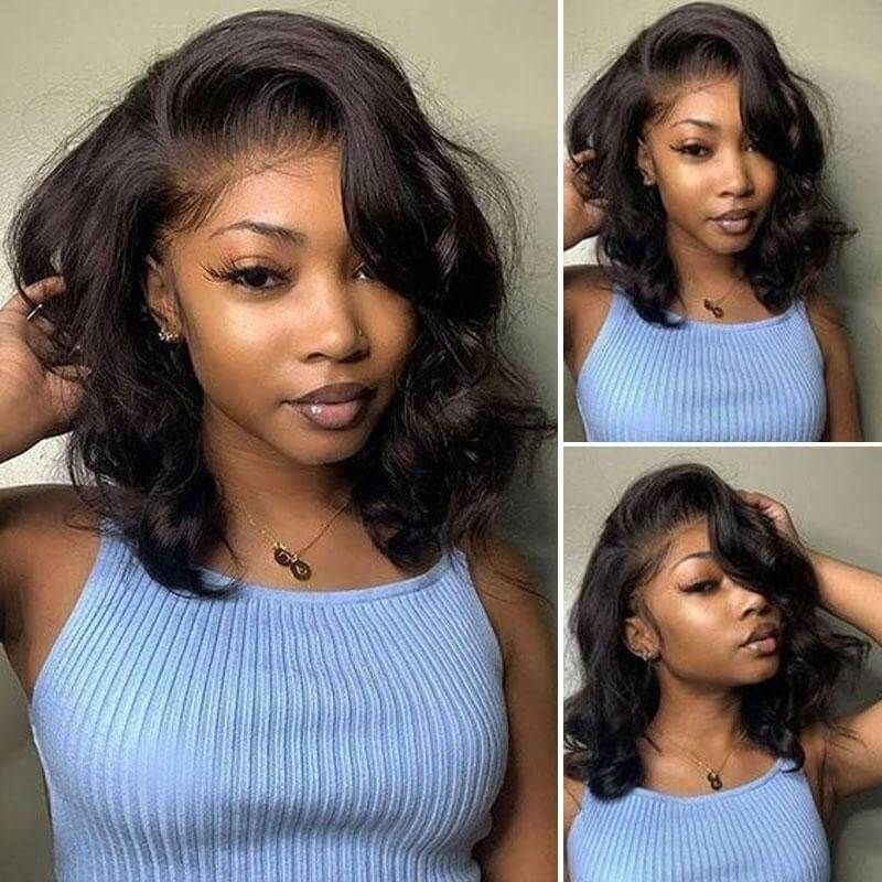 13X4 Transparent Lace Front Wigs Wavy Bob Human Hair
