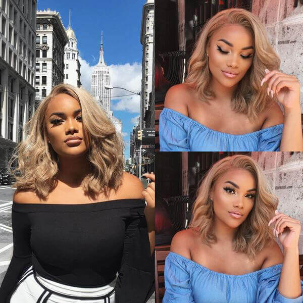 Bob Human Hair Blonde Wavy 13x4 Lace Front Wig
