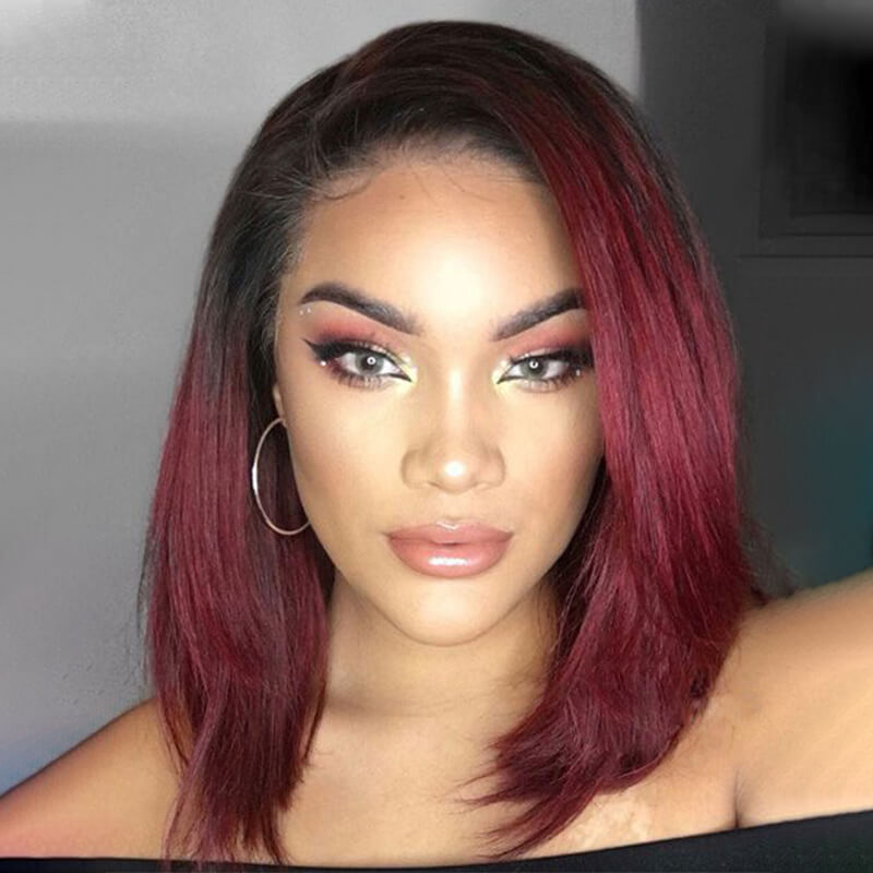 13x4 Burgundy Ombre Bob Lace Front Wig Human Hair
