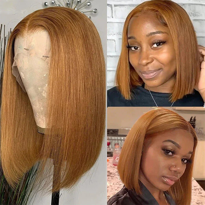 #30 Light Brown Short Straight Bob 13x4/4x4 Lace Wig 100% Human Virgin Hair