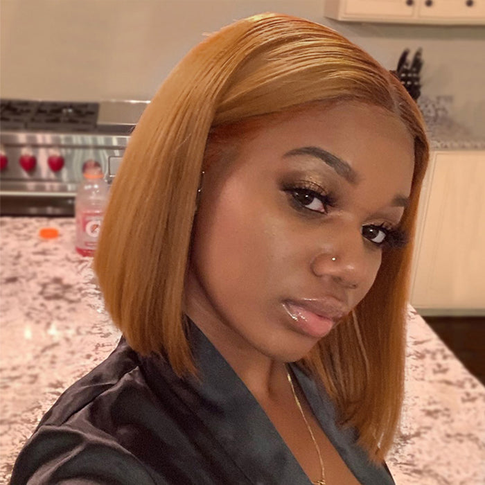 #30 Light Brown Short Straight Bob 13x4/4x4 Lace Wig 100% Human Virgin Hair