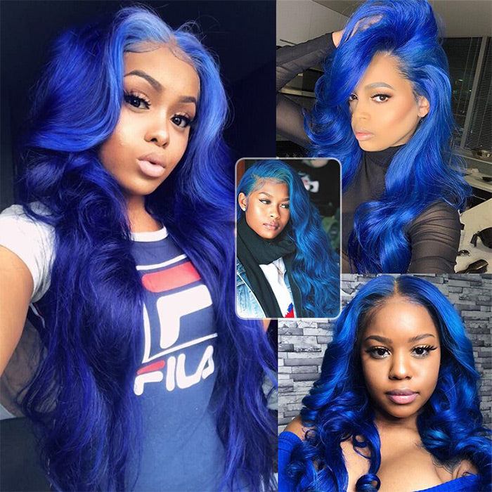 Shinning Blue Body Wave Wig HD  Lace Front Wig Human Hair