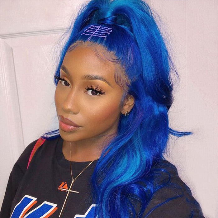 Shinning Blue Body Wave Wig HD  Lace Front Wig Human Hair
