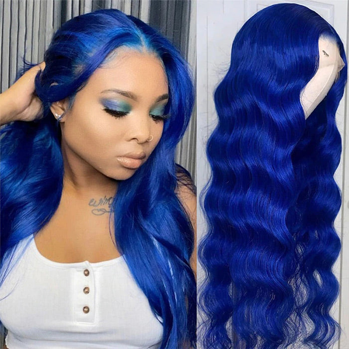 Shinning Blue Body Wave Wig HD  Lace Front Wig Human Hair