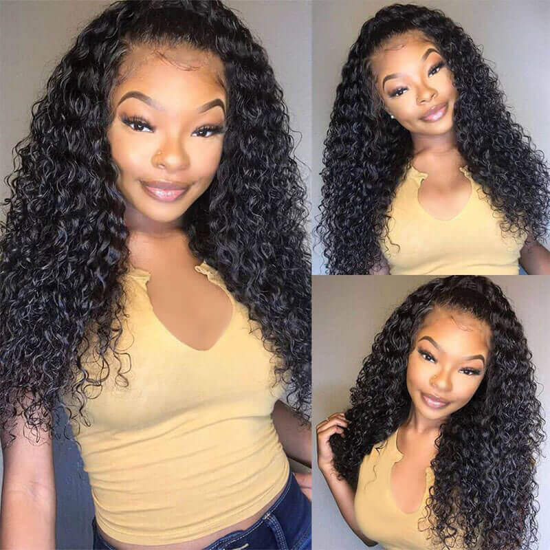 360 Lace Wig 150% Density Deep Curly Wave Human Hair Pre-plucked Invisible Knots