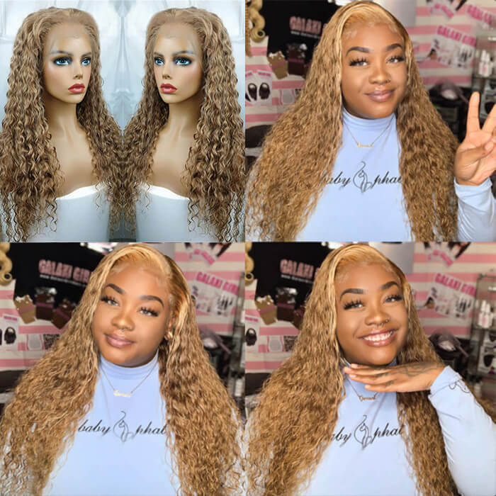Water Wave Honey Blonde 13*4 13*6 HD Transparent Lace Frontal Wigs #27 Colored Human Hair Wig For Women