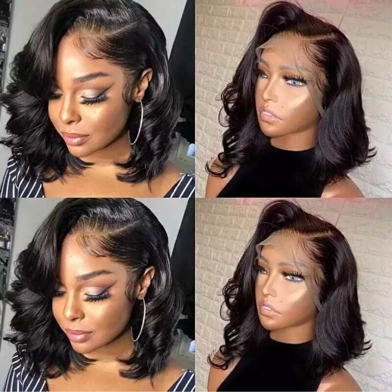 Short Bob Lace Frontal Wig New Wave 150% Density Virgin Human Hair Wig