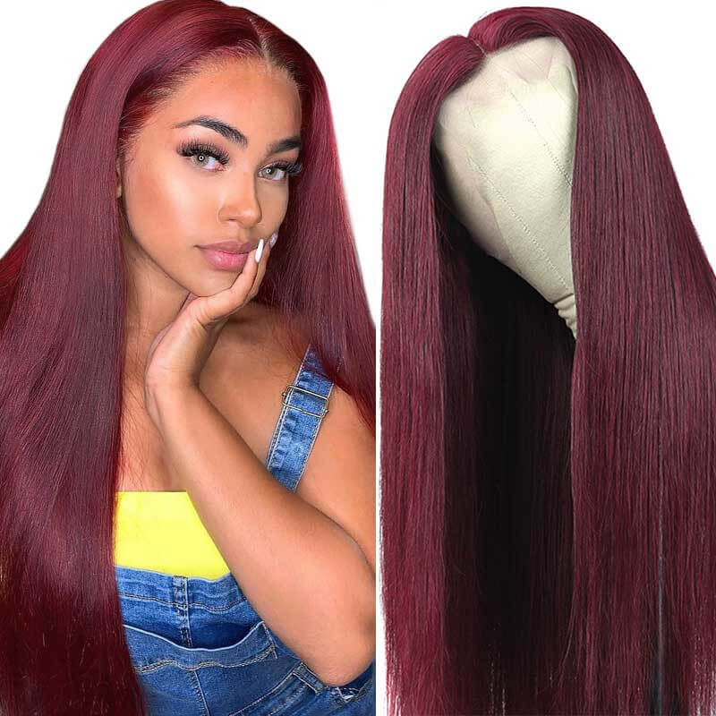 Brazilian Burgundy Wig Straight Lace Closure Wigs 4x4 Human Hair Wigs