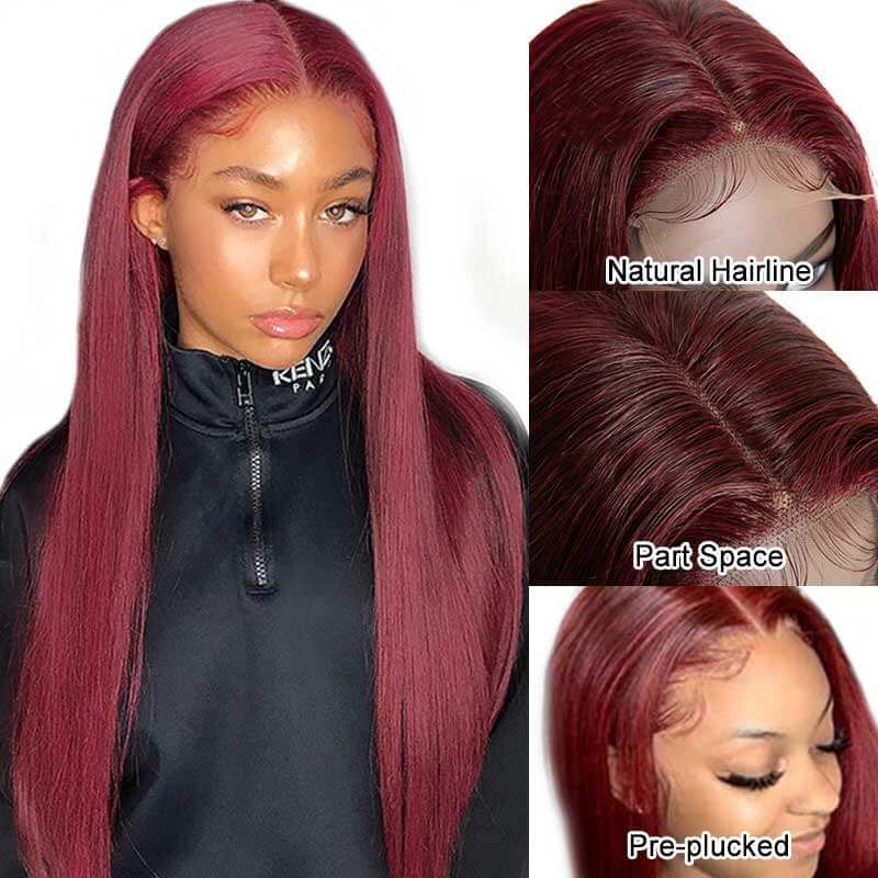 Brazilian Burgundy Wig Straight Lace Closure Wigs 4x4 Human Hair Wigs