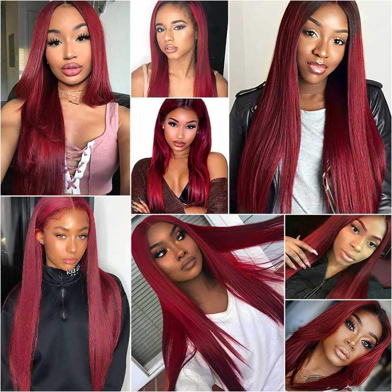 Brazilian Burgundy Wig Straight Lace Closure Wigs 4x4 Human Hair Wigs