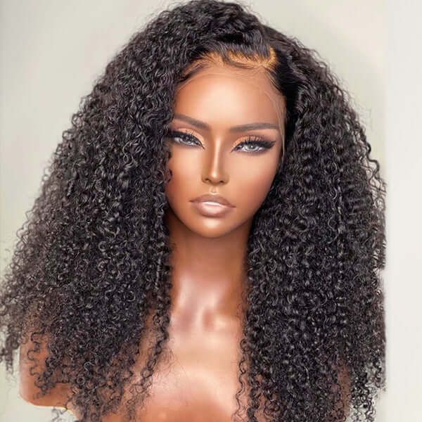 Afro Curly Invisible Lace Glueless Frontal Lace Wig 100% Human Hair