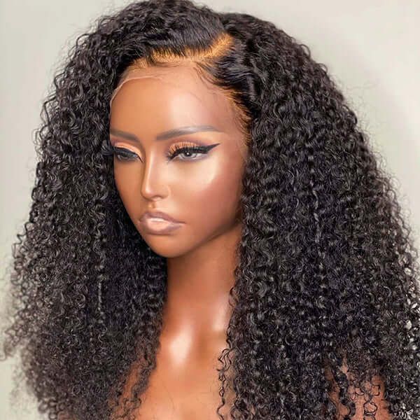 Afro Curly Invisible Lace Glueless Frontal Lace Wig 100% Human Hair