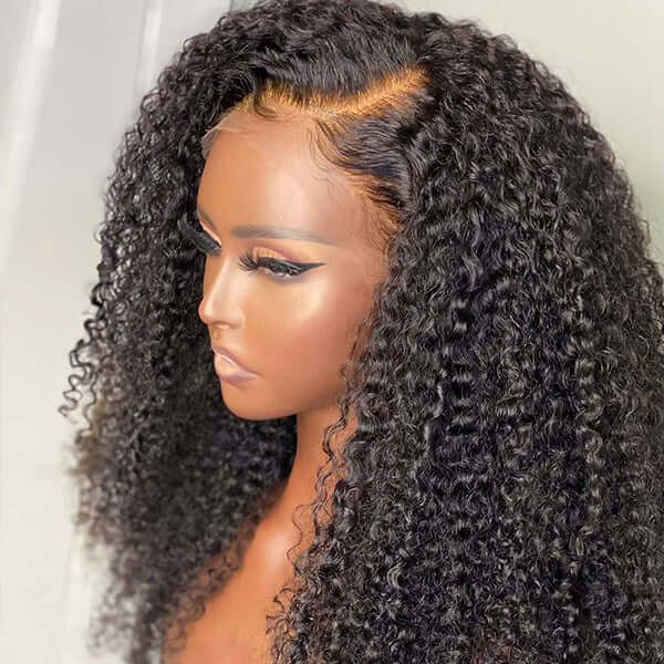 Afro Curly Invisible Lace Glueless Frontal Lace Wig 100% Human Hair