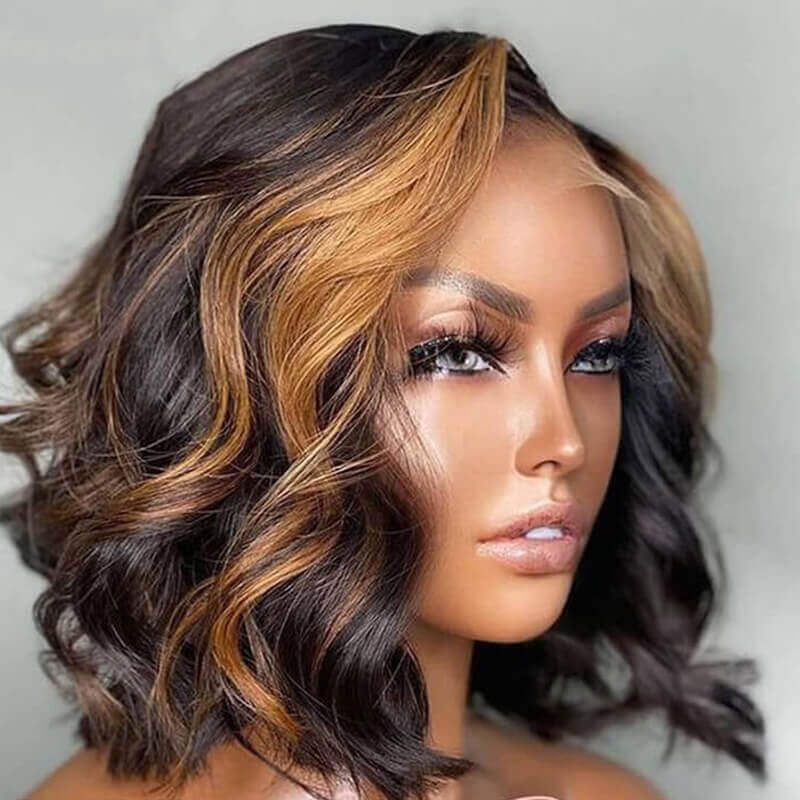 Brazilian Hair 4X4 Highlight Honey Blonde Body Wave Bob Wigs Lace Closure Human Hair