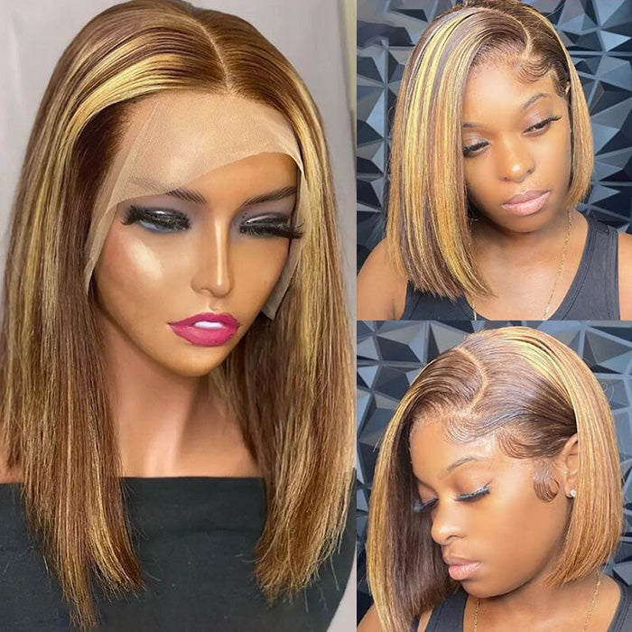 P4/27 Highlight Short Bob Wigs 13x4/13x6 Lace Front Human Hair Wigs with Baby Hair Pre Plucked with Natural Hairline