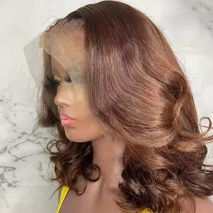 #4 Chocolate Brown Short Straight Bob 13x4/13x6 Lace Front Wig Human Virgin Hair 150% Density