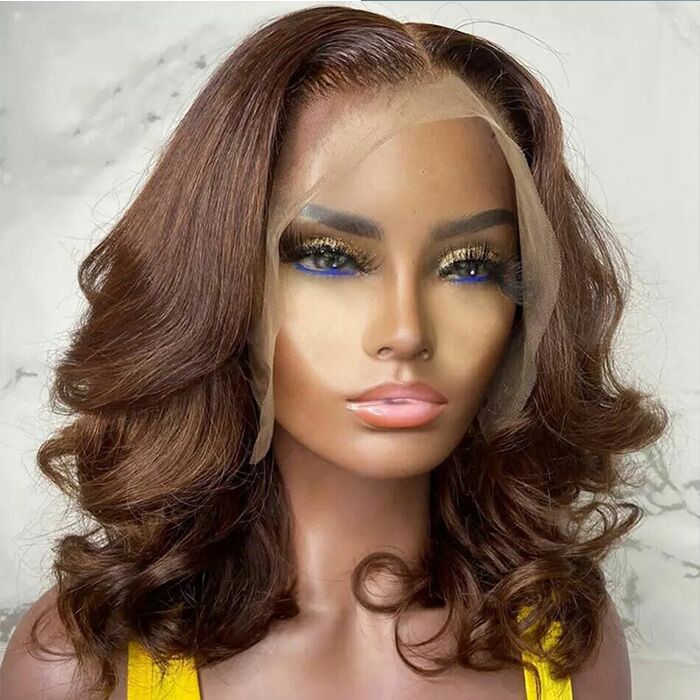 #4 Chocolate Brown Short Straight Bob 13x4/13x6 Lace Front Wig Human Virgin Hair 150% Density