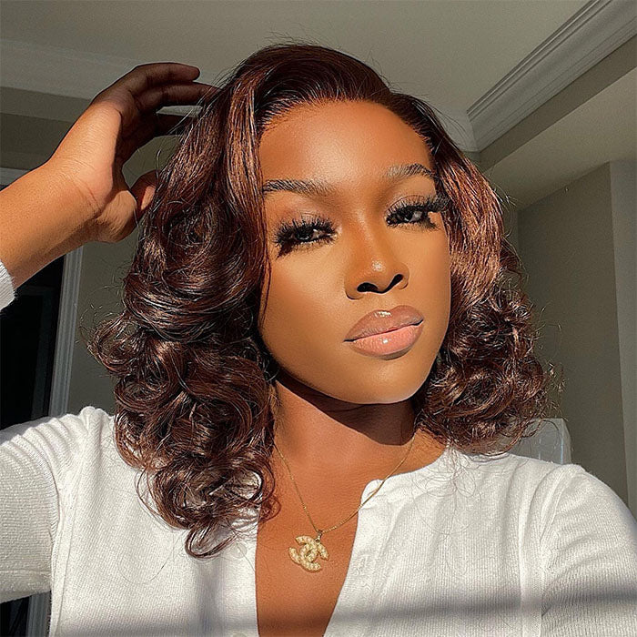 #4 Chocolate Brown Short Straight Bob 13x4/13x6 Lace Front Wig Human Virgin Hair 150% Density