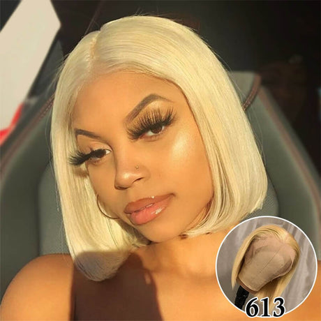 Colorful Straight Bob Wig Human Hair 13x4 Pre Plucked Glueless Bob Lace Front Human Hair Wig 150% Density
