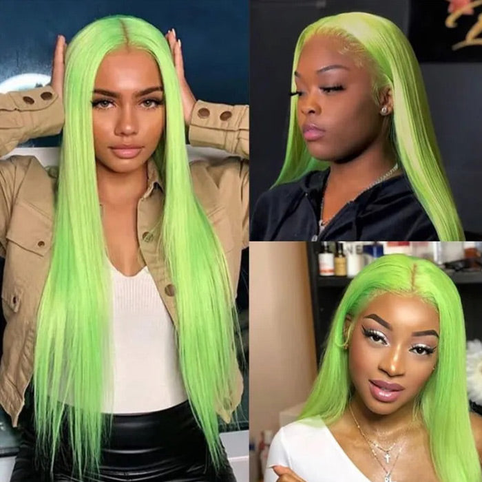 13X4 HD Lace Wigs Long Straight Hair Green Color Wigs for Fashion Women with Natural Hairline