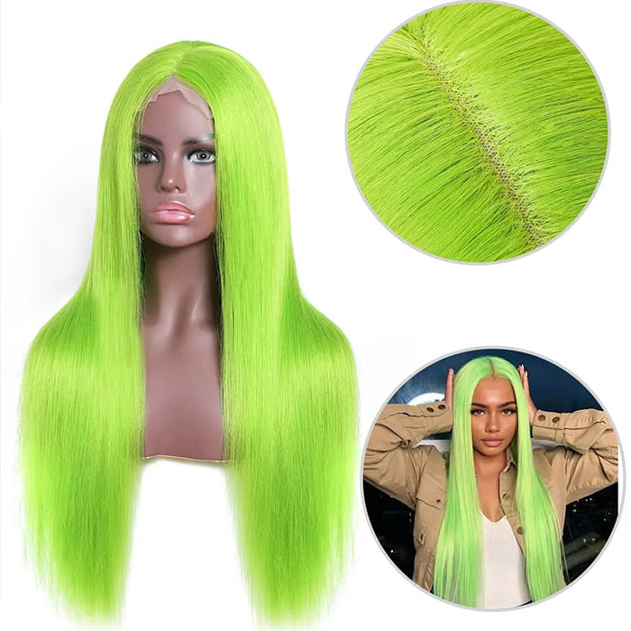 13X4 HD Lace Wigs Long Straight Hair Green Color Wigs for Fashion Women with Natural Hairline
