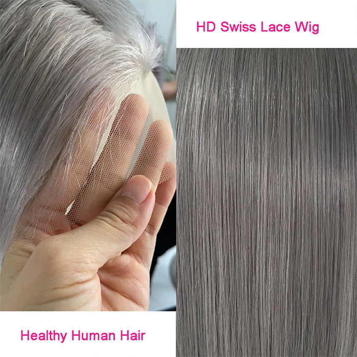 Grey 13x4 Lace Front Human Hair Wigs Straight Colored Sliver Bob Lace Wigs For Black Women Pre Plucked 150%