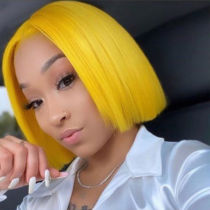 Yellow Straight Human Hair Bob Wigs 13x4 Brazilian Remy Colored Short Bob Wigs Glueless Human Hair Wigs 150?%