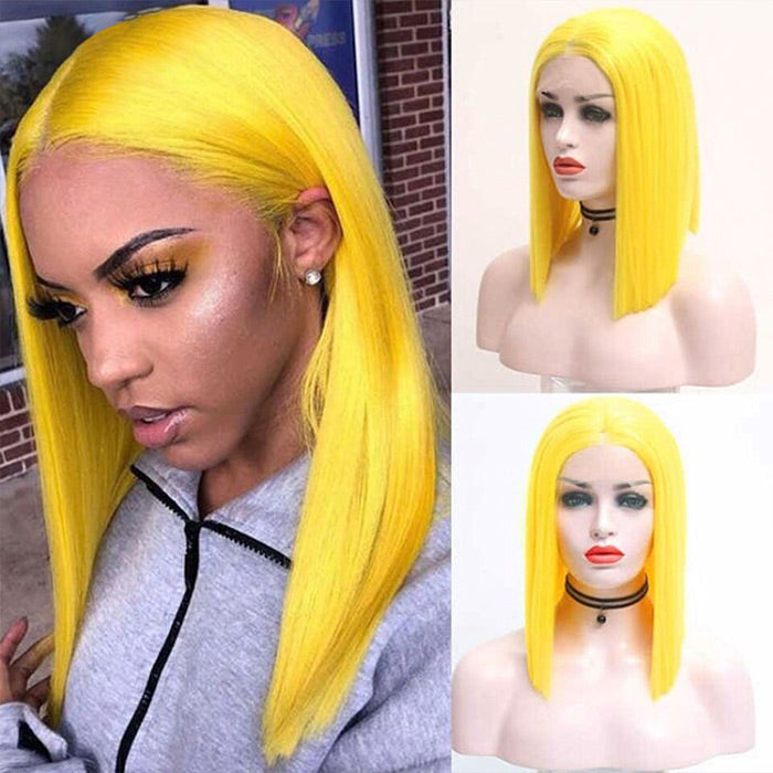 Yellow Straight Human Hair Bob Wigs 13x4 Brazilian Remy Colored Short Bob Wigs Glueless Human Hair Wigs 150?%
