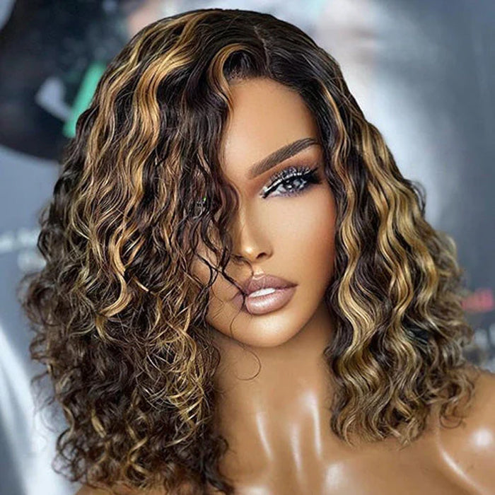 Blonde Highlight Lace Front Bob Wig Mix Color 1B/27# Human Hair Bob Wig 150% Density