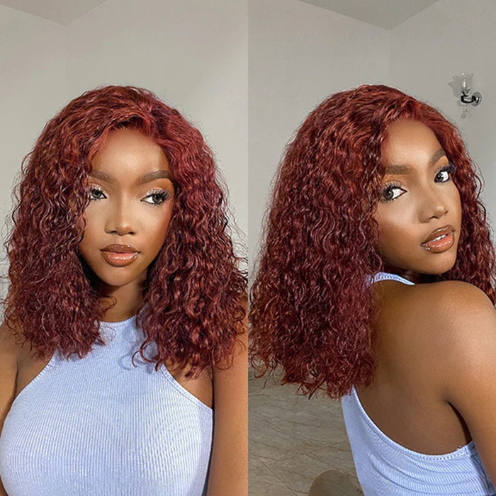 #33 Dark Auburn Color Short Bob Red Brown Wig 13x4/4x4 Bob Lace Frontal Wigs 150% Density