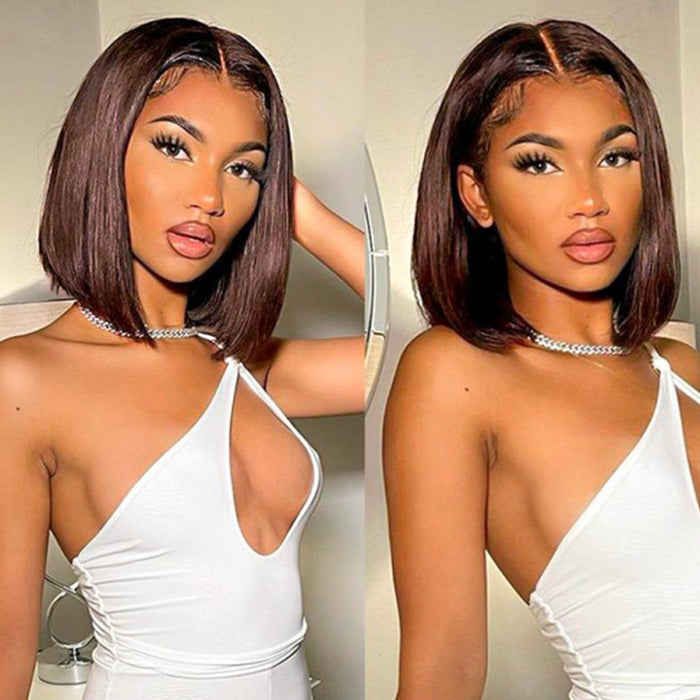 #4 Chocolate Brown Short Straight Bob 13x4/13x6 Lace Front Wig Human Virgin Hair 150% Density