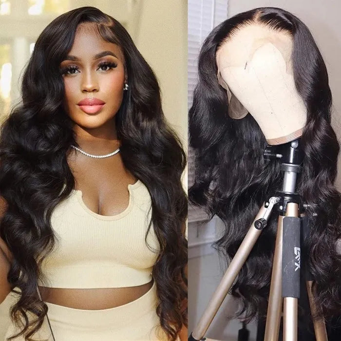 13x6 Swiss Lace Front Wig Body Wave Human Hair Pre Bleached 180% Density
