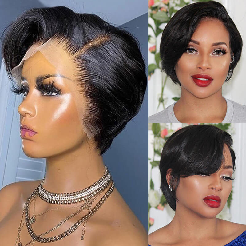 Short Pixie Cut Side Part Frontal Lace Human Hair Wig
