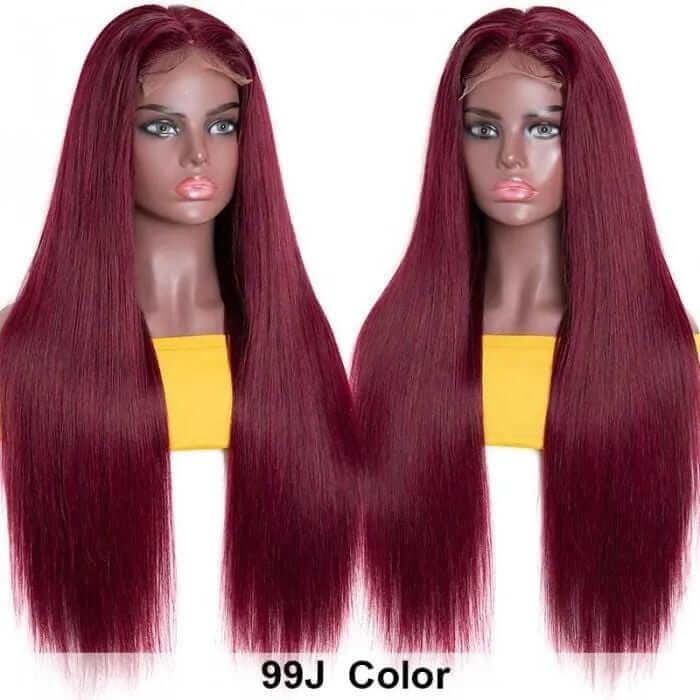 Best Precolored 4X4 Lace 99J Silk Straight Human Hair Wigs