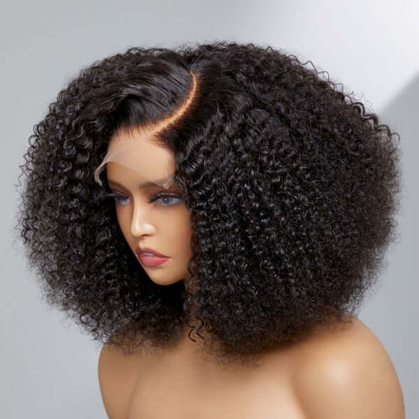 Classic Afro Curly Human Hair Glueless 5x5 Closure Lace Wig 200% Density