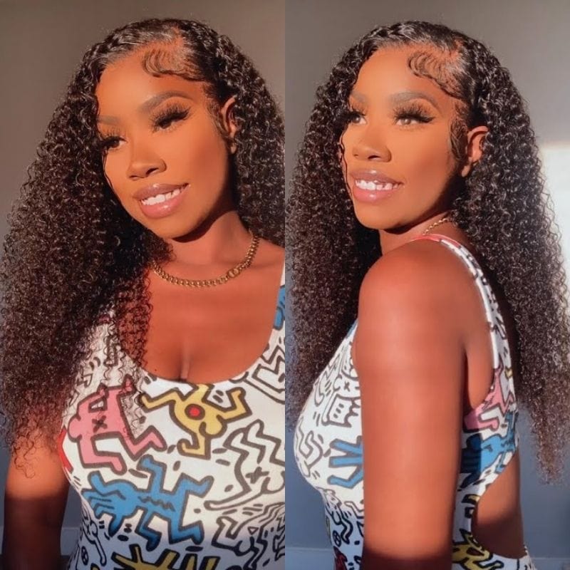Kinky Curly 13x4 Lace Front Wig Virgin Human Hair Pre Plucked For Women