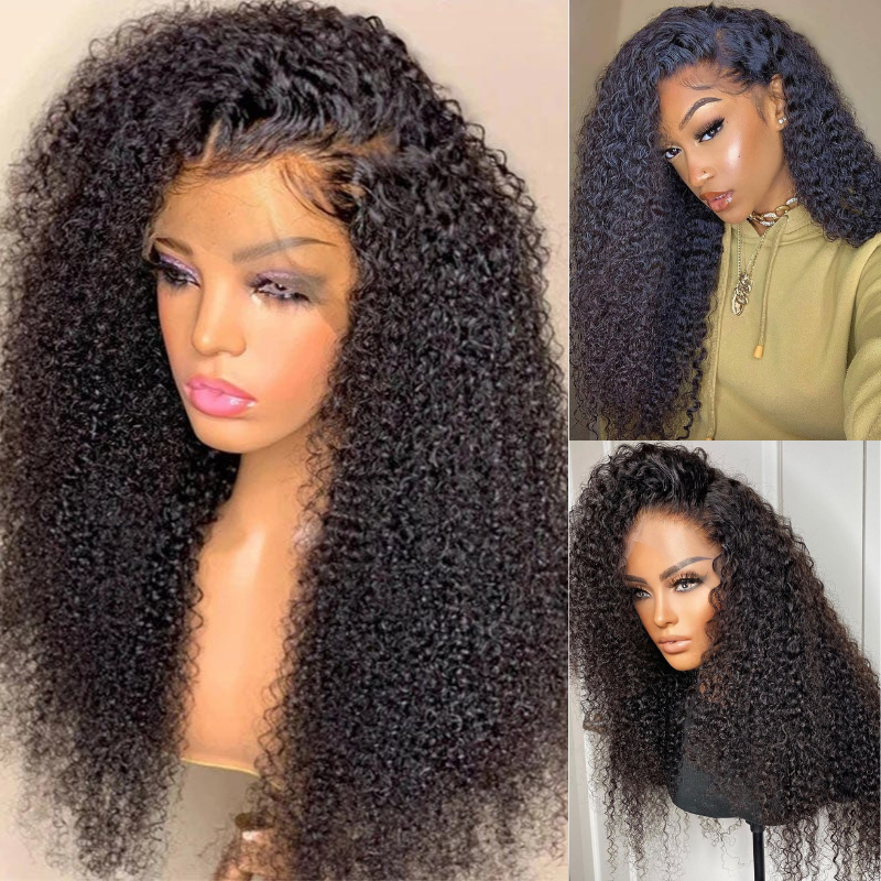 Kinky Curly 13x4 Lace Front Wig Virgin Human Hair Pre Plucked For Women