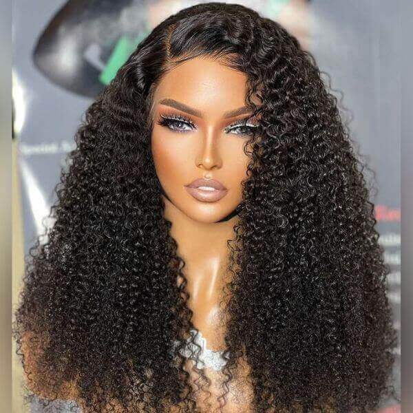 Afro Curly Invisible Lace Glueless Frontal Lace Wig Human Hair