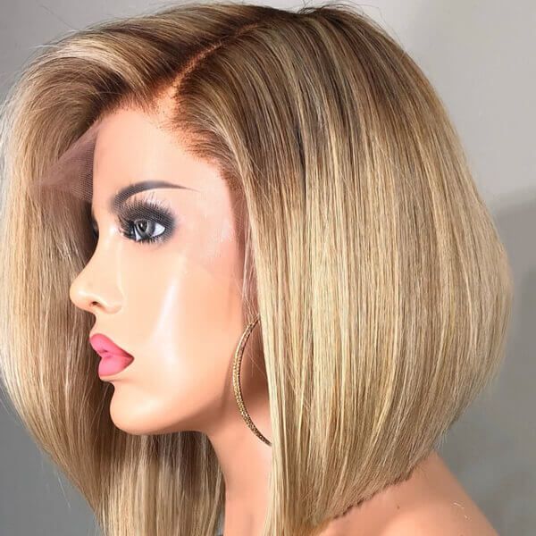 Ashy Grey Blonde Human Hair Lace Front Wig Short Bob Straight Frontal Wigs
