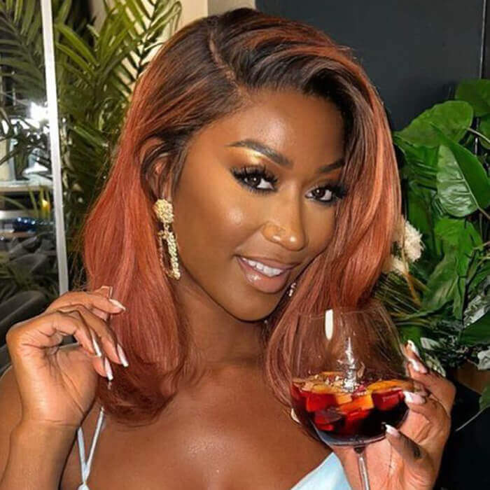 Copper Red Mid Length Wavy Hair Lace Front Wig Human Hair