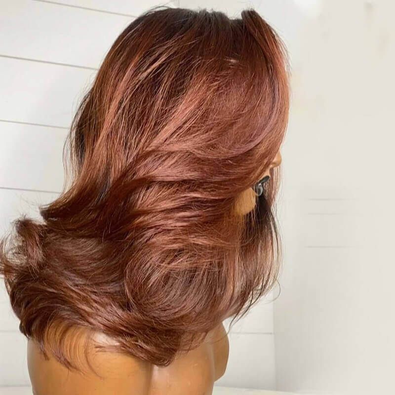 Copper Red Mid Length Wavy Hair Lace Front Wig Human Hair