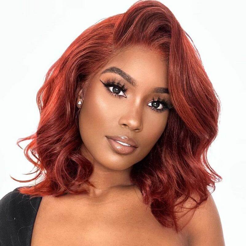 Fiery Copper Short Human Hair Compact 4X4 Lace Closure Wigs