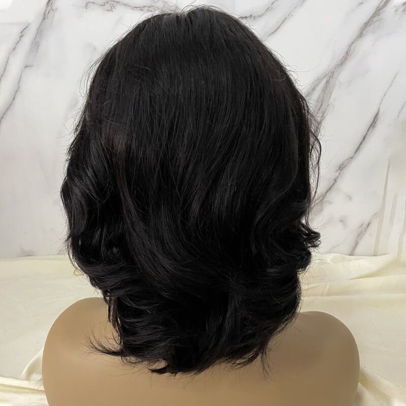 Bob with Bangs Natural Black 13x4 Lace Frontal Wig Human Hair