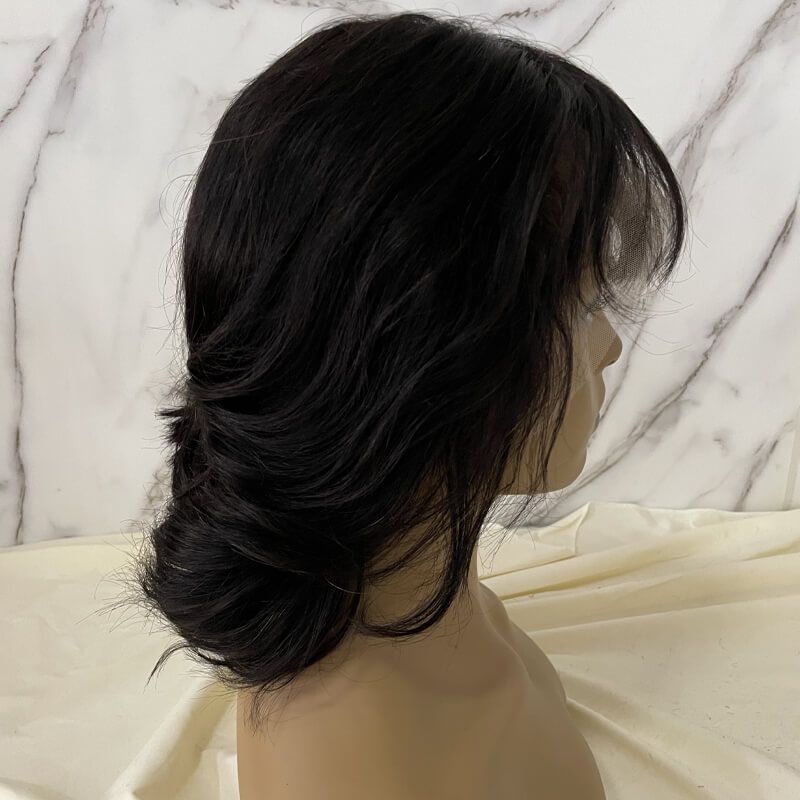 Bob with Bangs Natural Black 13x4 Lace Frontal Wig Human Hair